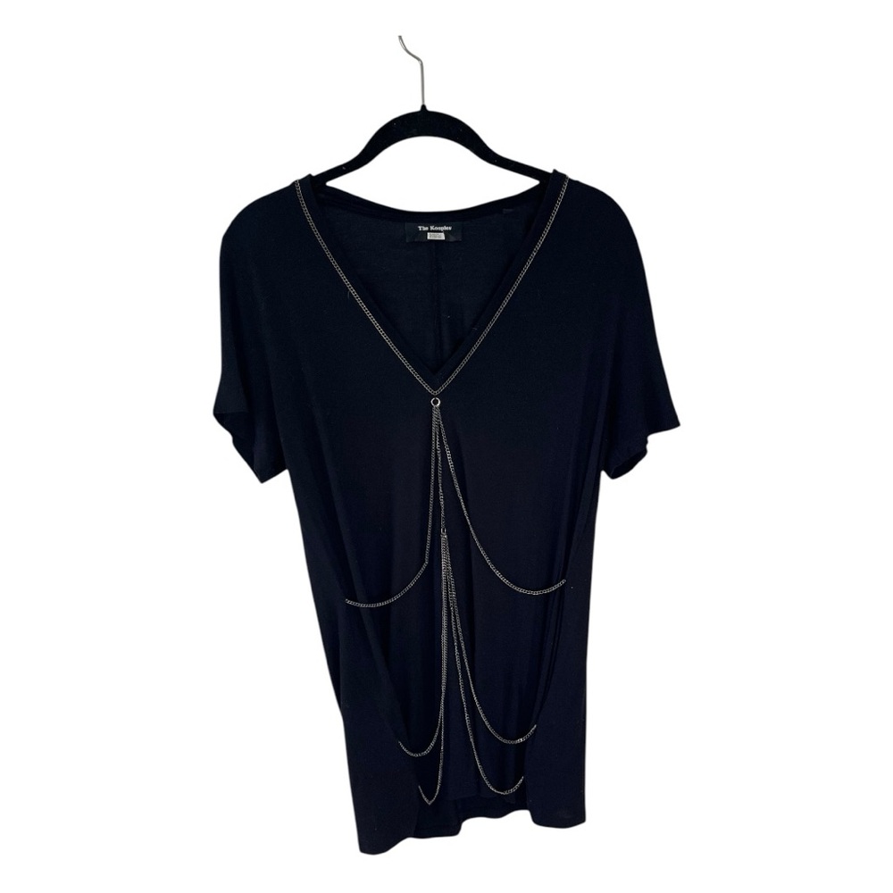 THE KOOPLES Black Metal Chain V-Neck Top Size XS Edgy